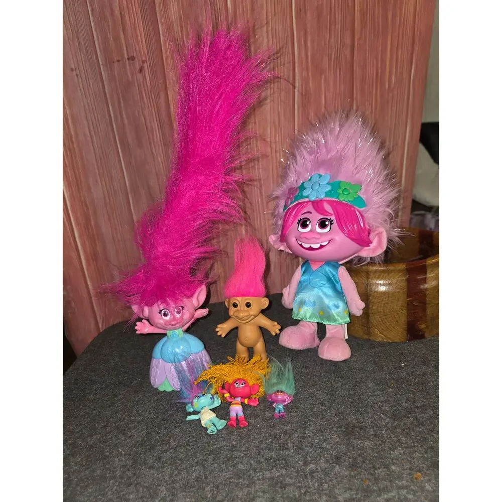 DreamWorks Trolls Poppy Figure Plush Doll Lot Huge Pink Hair Vintage Mini Troll